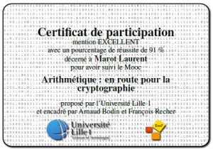 attestation mooc arithmétique / crypto